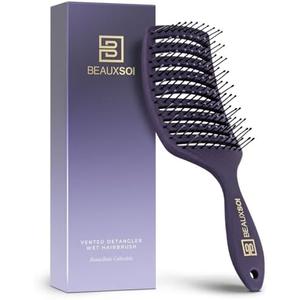 BEAUXSOI Vented Detangling Brush for Wet or Dry, Thick, Coily, and Curly Hair | Curved Vent Brush for Blow Drying
