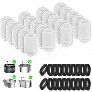 20+20 Pack Cat Water Fountain Filters, Pet Water Fountain Filters Replacement for Dog/Cat Stainless Steel Fountain 108oz/3.2L& 67oz/2L, 10 Months Set to Keep Drinking Fresh