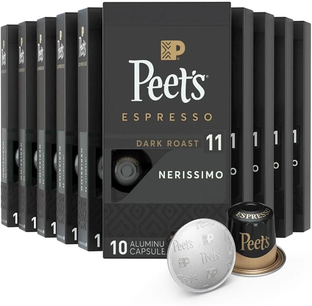 Peet's Coffee, Dark Roast Espresso Capsules, Compatible with Nespresso Original Machine - Nerissimo Intensity 11, 100 Count (10 Boxes of 10 Espresso Capsules), BB Date: 03/13/2026