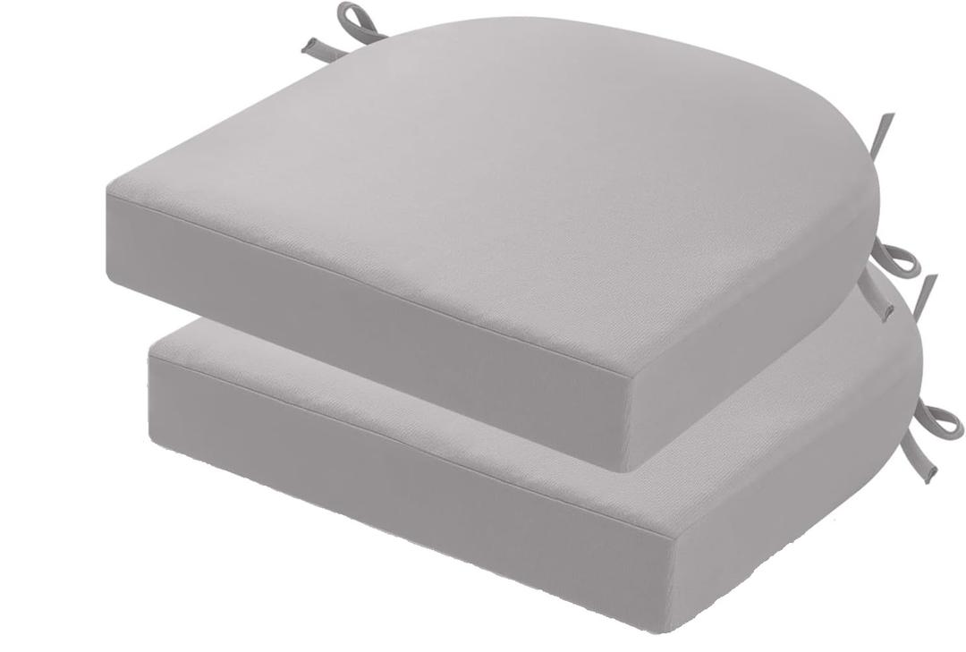 idee-home Outdoor Chair Cushions Set of 2, Thick 19" x 19" x 3" Patio Chair Cushions for Outdoor Furniture Waterproof with Ties, Seat Cushion, Chair Pads Dining Chair Grey