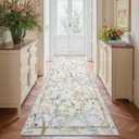 Jinchan Yarden Ivory Botanical Birds 3x10 Runner Rug for Hallway Washable Non Slip Soft Nature Plants Modern Runner Carpet Vintage Ultra Thin Low Pile Rug for Entryway Living Room Laundry