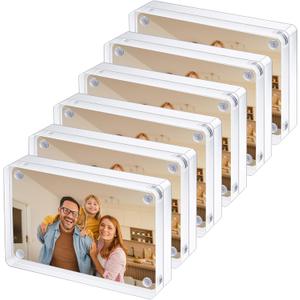 6pcs Mini Acrylic Picture Frame 2.5x3.5 inch Clear Acrylic Business Card Frame Double Sided Magnetic Photo Block Frames Desktop Frameless Picture Display Wallet Size Desktop Display Stand for Office