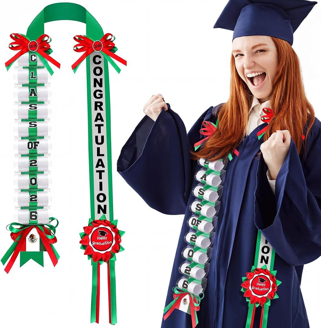 Lyrow Green and Red Graduation Money Lei Class of 2026 Ribbon Money Lei Graduation Cash Gift for Congrats Graduates Grad Leis with Cash Holder for Senior High School Party Supplies (Classic)