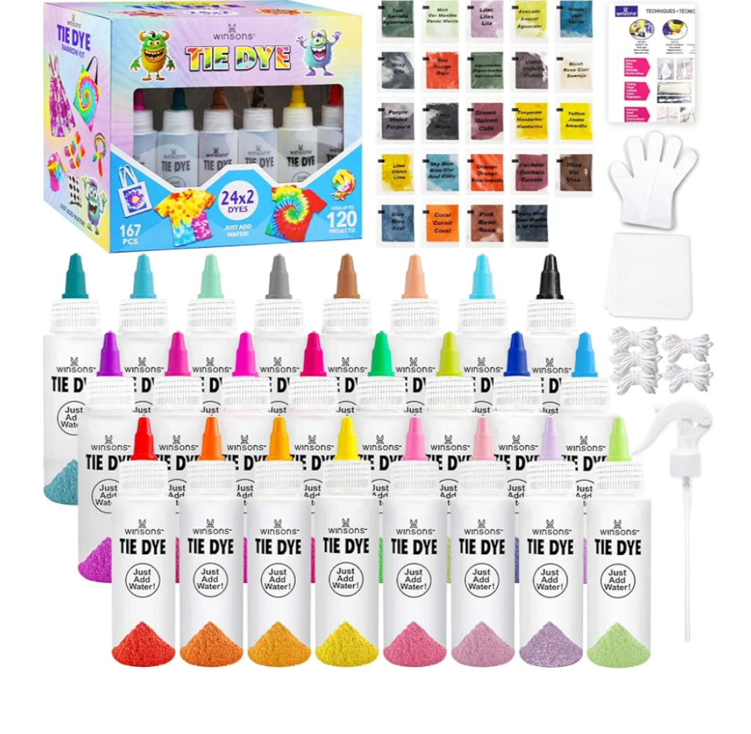 Pack Of 2 24 Colors Tie Dye Kit, Tie Dye Set for Kids, Pre-Filled Bottles, Non Toxic Permanent Fabric Dye Art Set, Easy DIY Fabric Art - Create Fun (24 Colors)