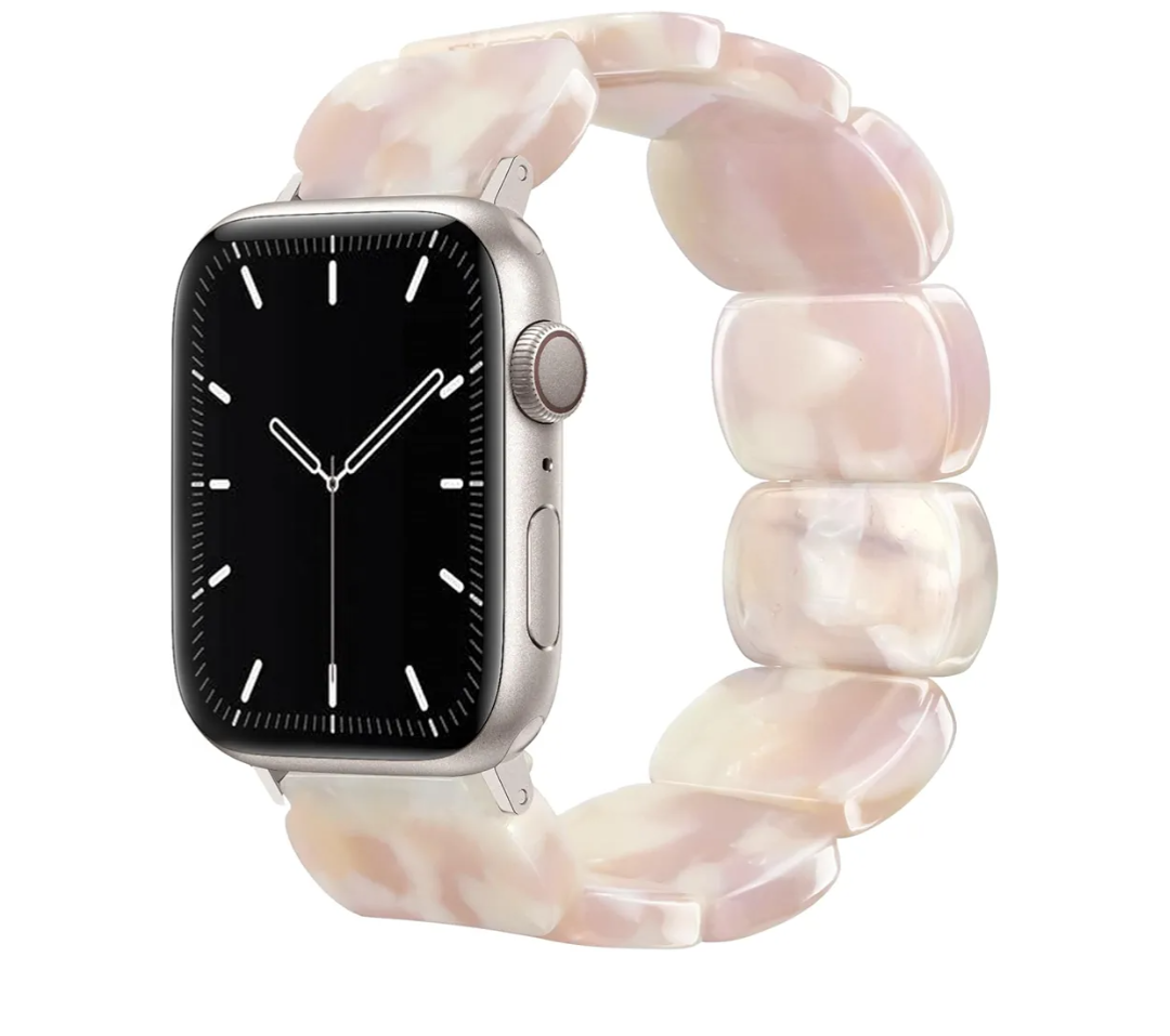 Resin Stretchy Watch Bands Women Compatible with Apple Watch 38mm 40mm 41mm 42mm (S11/10) Tortoise Light Bracelet Beaded Elastic Strap for iWatch Series11/10/9/8/7/6/5/4/3/2/1/SE/Ultra (S