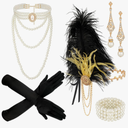 Maitys 1920s Accessories Set for Women Flapper Costume Feather Headband Necklace Bracelet Earrings