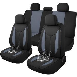CAROMOP Waterproof Car Seat Cover Full Seats, Neoprene Seat Covers for Cars,Split Bench Compatible Car Interior Covers, Universal Fit Most Car Sedan Truck SUV(Black/Gray) (Full Set)