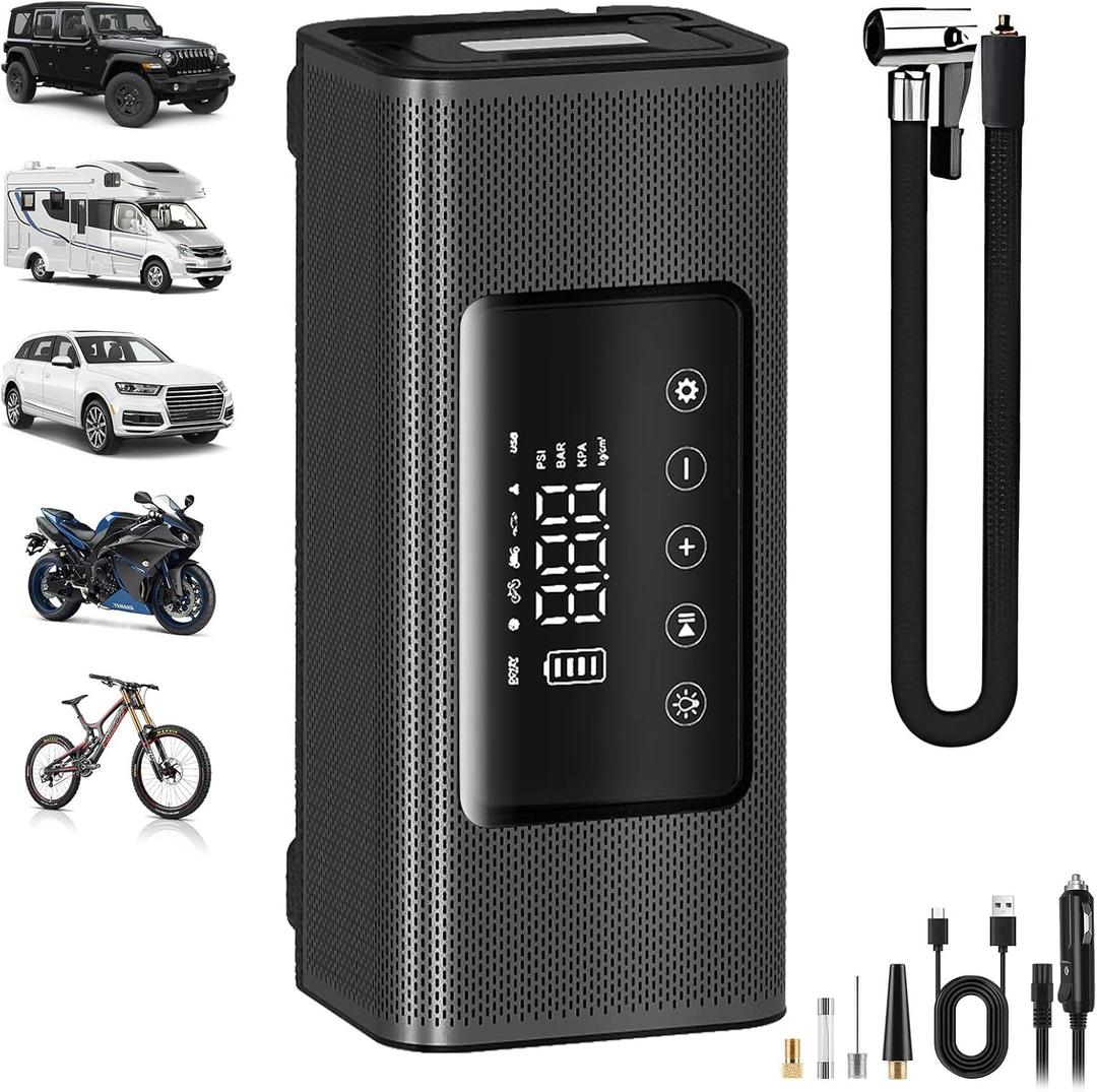 Dexico Portable Air Compressor Tire Inflator -Upgrade 16000mAh Electric Air Pump for Car Tires-150 PSI Tire Pump-Cordless Tire Inflation with Pressure Gauge Emergency Light for Car, Truck, Black