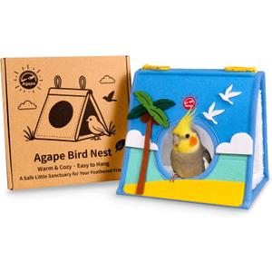 Agape Warm Bird Nest Hammock for Cage, Plush Bird Bed House Hideaway Hut, Birdcage Accessories for Parakeet, Budgie, Cockatiel, Lovebird, Conure, Aviary, Bird Playstand for Cages, Nido para Pjaros (Beach)