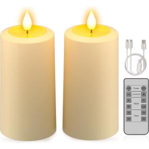 PChero Rechargeable Flameless Pillar Candles with Remote, 2 Pcs, 5.1"x2.7" | Outdoor Candles with Timer Waterproof, Up to 290H Runtime, LED Candles, Flickering Flame, For Lanterns Porch Patio