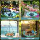 DazSpirit Hanging Bird Bath with Solar Fountain, 14.9" Metal Bird Bath for Outdoors, Fixed Solar Panel with 4 Nozzles, 3 Removable Decorative Birds, Hanging Birdbath for Garden Patio Porch Yard Gift