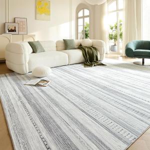 Area Rugs for Living Room: 9x12 Washable Boho Rug for Bedroom Large Neutral Bohemian Moroccan Farmhouse Geometric Dining Room Rugs Ultra Soft Floor Carpet Indoor for Home Office - Grey