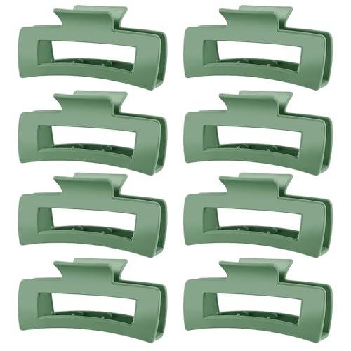 TOCESS Hair Claw Clips for Women - 8PK Large Neutral Matte Square Jumbo Hair Clips for Thick, Thin, Long, Short, Curly Hair Girls, Big Jaw Clip Set for Daily Use (Forest Green)