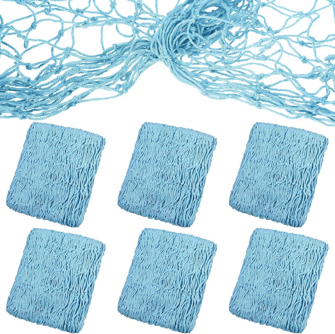 6 Pack Natural Fish Net Decorative Cotton Fishnet for Pirate, Mermaid, Nautical, Hawaii Luau, Ocean Themed Wall Hanging Beach Bash Decoration Supplies (Turquoise)