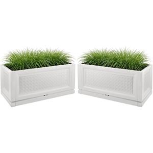 Large Planters for Outdoor Plants 2-Pack - 15.75x31.5in Rectangular Long Pots for Plants Outdoor Planters for Porch, Patio, Deck, Balcony, or Front Porch Decor by Pure Garden (White)