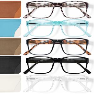 Gaoye Reading Glasses Blue Light Blocking, Readers for Women Men Anti Glare Filter Lightweight Spring Hinge Eyeglasses (5-pack Mix Color with Case, 3.5)