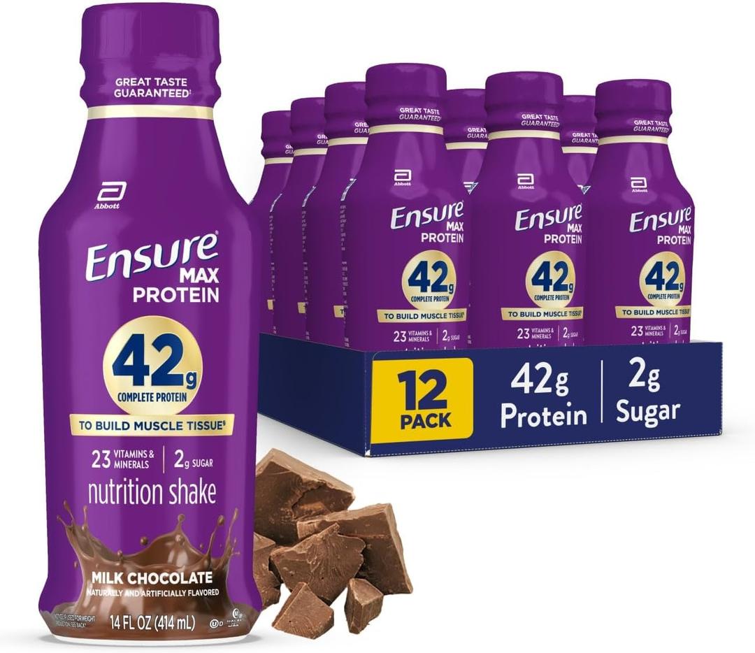 Ensure Max Protein Shake | 42g Complete Protein | Milk Chocolate | Ready to Drink | High Protein | 23 Vitamins & Minerals | 2g Sugar | 14 fl oz, 12 Pack (EXP 02/01/27)