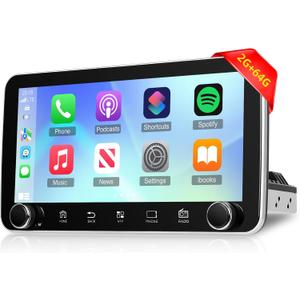 [2G+64G] 10.36 inch Android Single Din Car Stereo, 10 inch Touch Screen Radio with Wireless Carplay/Android Auto/EQ Audio/SWC/Bluetooth/WiFi/FM RDS Radio