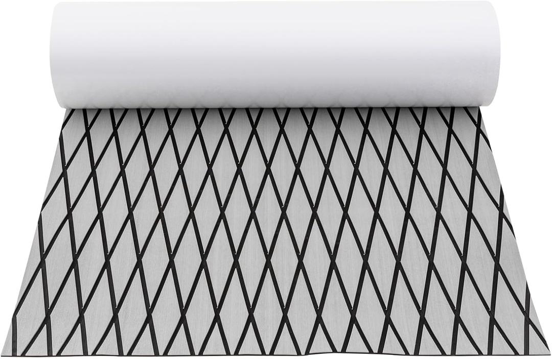 Boat Flooring EVA Foam Boat, Decking Marine Mat Non-Slip Self-Adhesive Flooring Sheet for Motorboat Kayak Surfboard Garden Floor Swimming Pools, 94''x 35'' (Gray+Black)