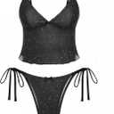 seamoly Colorblock Stripes Tie Side Tankini Set (XS)