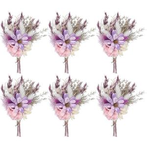 PATIKIL Mini Dried Flower Bouquet, 6 Pcs Pampas Grass Natural Wildflower with Stem Decor Baby's Breath Boho Floral Plant Flower for Crafts DIY Photo Props Gift Wedding Decor, Purple/White