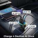 75W Car Charger USB C, 4 Port Super Fast Cigarette Lighter USB Charger, Type C 60W & QC 3.0 Multiport Car Phone Adapter Accessories for iPhone 17/16/15/14/13/12 Pro Samsung S26 Series