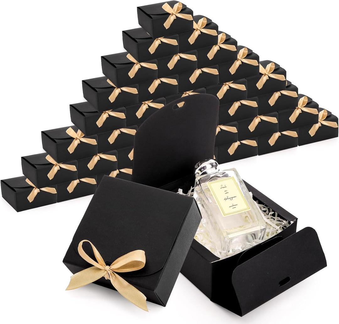 ZENFUN 36 Pack Small Black Gift Boxes with Lids, 4.5" x4.5"x2" Square Cardboard Gift Boxes with Champagne Wrap Ribbons, Proposal Box Gift Wrap Boxes for Presents Birthday Wedding Party Chocolate Candy