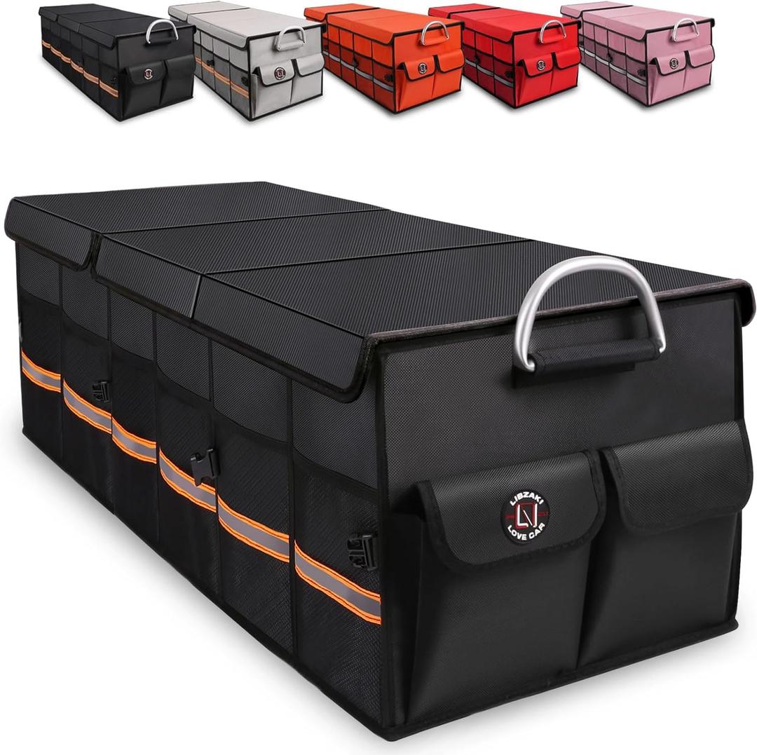 Trunk Organizer Cargo Organizer Trunk Storage Waterproof Collapsible Durable Multi Compartments-((Oversize,Black)