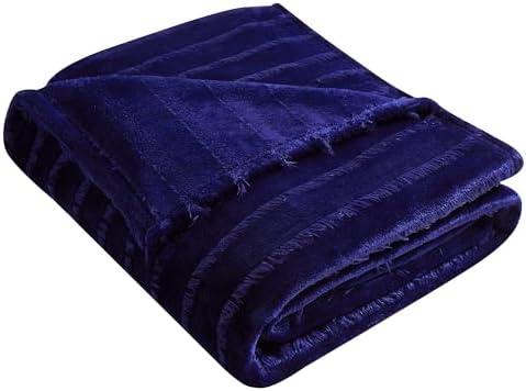 FINENESS Couch Lightweight Warm Throw Blanket Navy Blue 50" x 60",Travel Blanket Cozy Plush Fuzzy Plaid Striped Blankets for Sofa