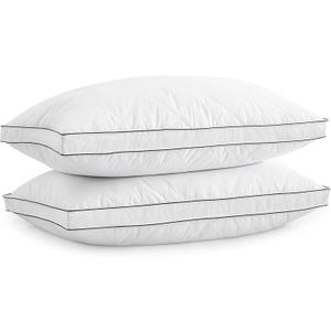 Down Pillow Hotel Quality with Feather Fill 750 Fill Power Standard Size - 2 Pack with Pillowcase for Master Bedroom Support for Back Side Stomach Sleepers 1200T
