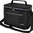 opux Insulated Lunch Box Men Women, Lunch Bag for Work School, Leakproof Soft Cooler Tote Adult, Large Lunch Pail Kids Boys Girls, Picnic Beach Food Bag with Shoulder Strap, Black Medium