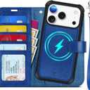 TUCCH 2-in-1 Detachable Wallet Case for iPhone 17 Pro (6.3-inch) 2025, RFID Blocking 4 Card Slot | Wireless Charging | Wrist Strap | Kickstand | Magnetic | PU Leather | Protective Cover | Klein Blue