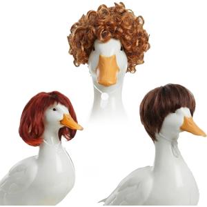 Lusofie 3 Pcs Porch Goose Wigs for 17 Inch and 23 Inch Statue - Cute Porch Goose Outfits for Outdoor Garden - Braid Bows Wavy Plastic Gooses Decor for Lawn and Garden