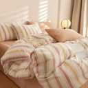mixinni Vintage Striped Duvet Cover Set Twin, 3-Piece Washed Cotton Bedding Set - Soft, Breathable & Colorful Marble Stripe Pattern, All-Season Comforter Cover with Zipper-Twin Size