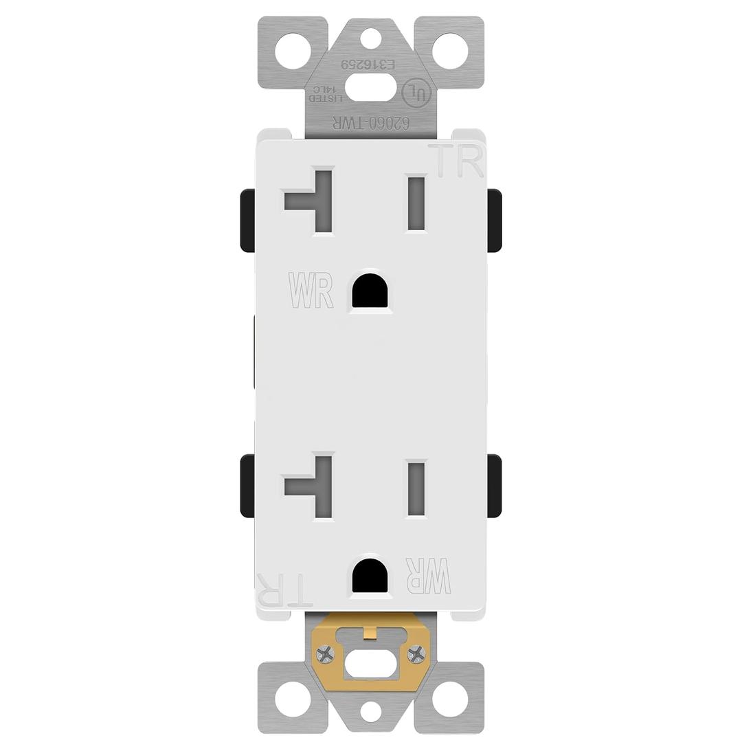 ENERLITES Decorator Receptacle, Tamper-Weather-Resistant, Commercial Grade Outdoor Outlet, Self-Grounding, 20A 125VAC, 2-Pole 3-Wire, 5-20R, UL Listed, 62060-TWR-W, White