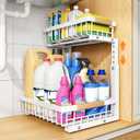 Under Sink Organizer, 2 Pack Cabinet Organizer for Kitchen, Height Adjustable Pull Out Heavy Duty 2 Tier Metal Under Sink Storage for Bathroom Pantry (White, 2 Pack)
