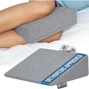 5 STARS UNITED Small Knee Pillow for Side Sleepers  Wedge Firm Foam Support for Belly, Back & Knees  Compact Maternity Cushion for Travel & Pregnancy Relief, Natural Gray