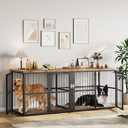 Garvee 87 in Extra Large Double Dog Crate Furniture with Divider, Heavy Duty Indoor Double Dog Cage with 3 Doors, XXL Wooden Pet House TV Stand for 2 Pets, Black+Brown