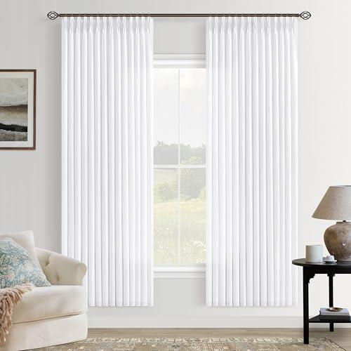 Pure White Pinch Pleated Semi Sheer Linen Curtains 72 Inch Long for Bedroom