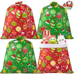 JOYIN 4 pcs Christmas Extra Large Gift Bags, Jumbo Heavy Duty 44"*36" Xmas Presents Bag for large Gifts Wrapping, Drawstring Santa Sacks with Tag for Christmas Season parties and holiday present Giving.
