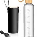 Sursip 32 oz Glass Water Bottle - Nylon Bottle Protection Sleeves, Bamboo Lid, And 1L Time Marked Measurements, Reusable, Eco-Friendly, Safe for Hot Liquids Tea Coffee Daily