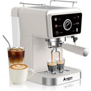 MZRIGG 8023 20 Bar Semi-Automatic Espresso Machine, 1350W Fast Heating Coffee Maker with Milk Frother Steam Wand, 1.5L Removable Water Tank & Cup Warmer, White for Home Office Beginners Baristas