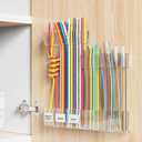 Upgraded 9.84" Large Straw Holder for Cabinet Door, 3-Part Adjustable Straw Organizer Storage with Strong Adhesive Double-sided Tape, Ultra Sticky Under-Cabinet Mount Storage (Transparent)