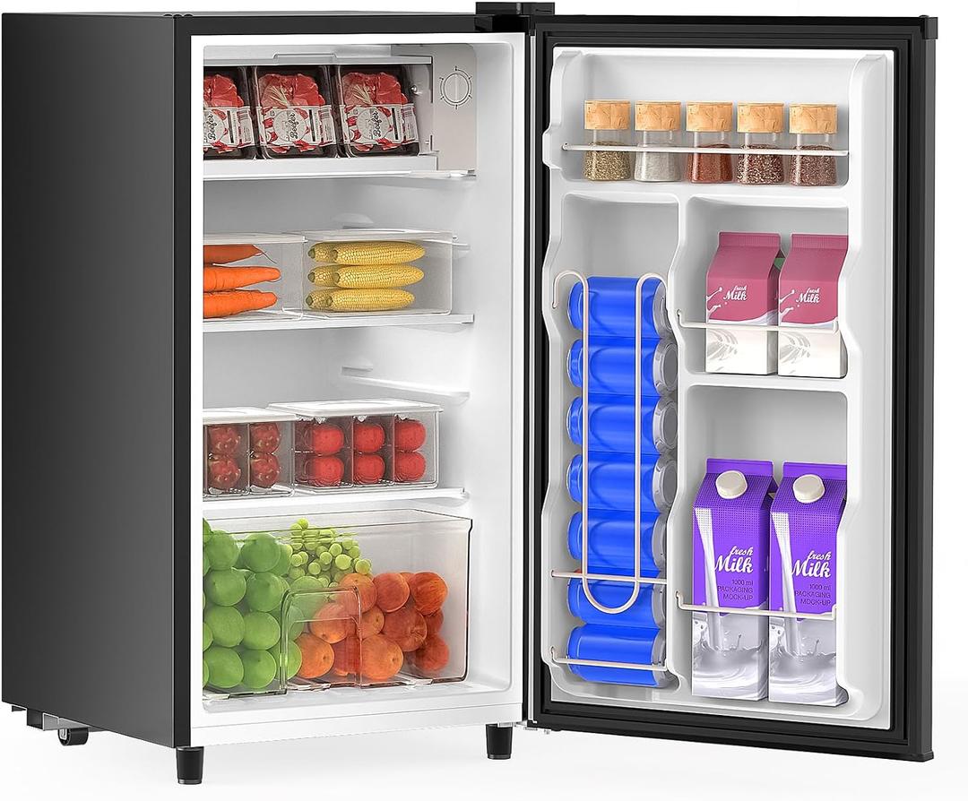 DUMOS 3.2 Cu.Ft Mini Fridge with Freezer, Single Door Refrigerator with Adjustable Thermostat, Compact Small Fridge for Bedroom, Office, Dorm, 17.72"*17.72"*31" Black