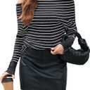 MAKABO Off The Shoulder Sweater for Women Striped Knit Long Sleeve Pullover Sweaters Tops Trendy Outfits (L)