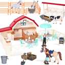Horse Club Riding Arena 71-Piece, Horse Stable Toys Playset, Farmmer Figures,Farm Animal Figurine, Coffee Shop, Barn with Fence Toys for 3-7 Years Old Kids Boys Girls Toddlers