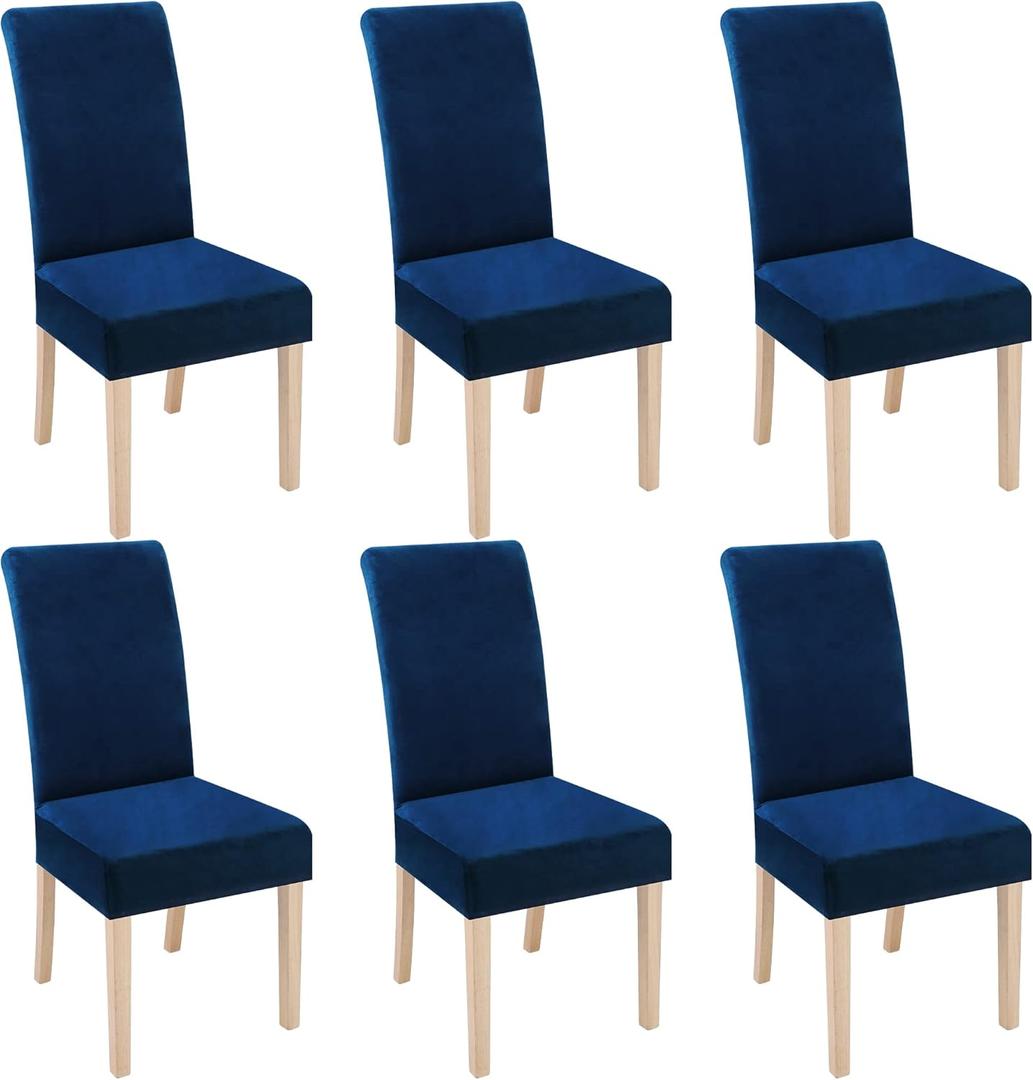 Smiry Velvet Stretch Dining Room Chair Covers Set of 6, Soft Removable Washable Chair Slipcovers Kitchen Parsons Chair Protector, Federal Blue