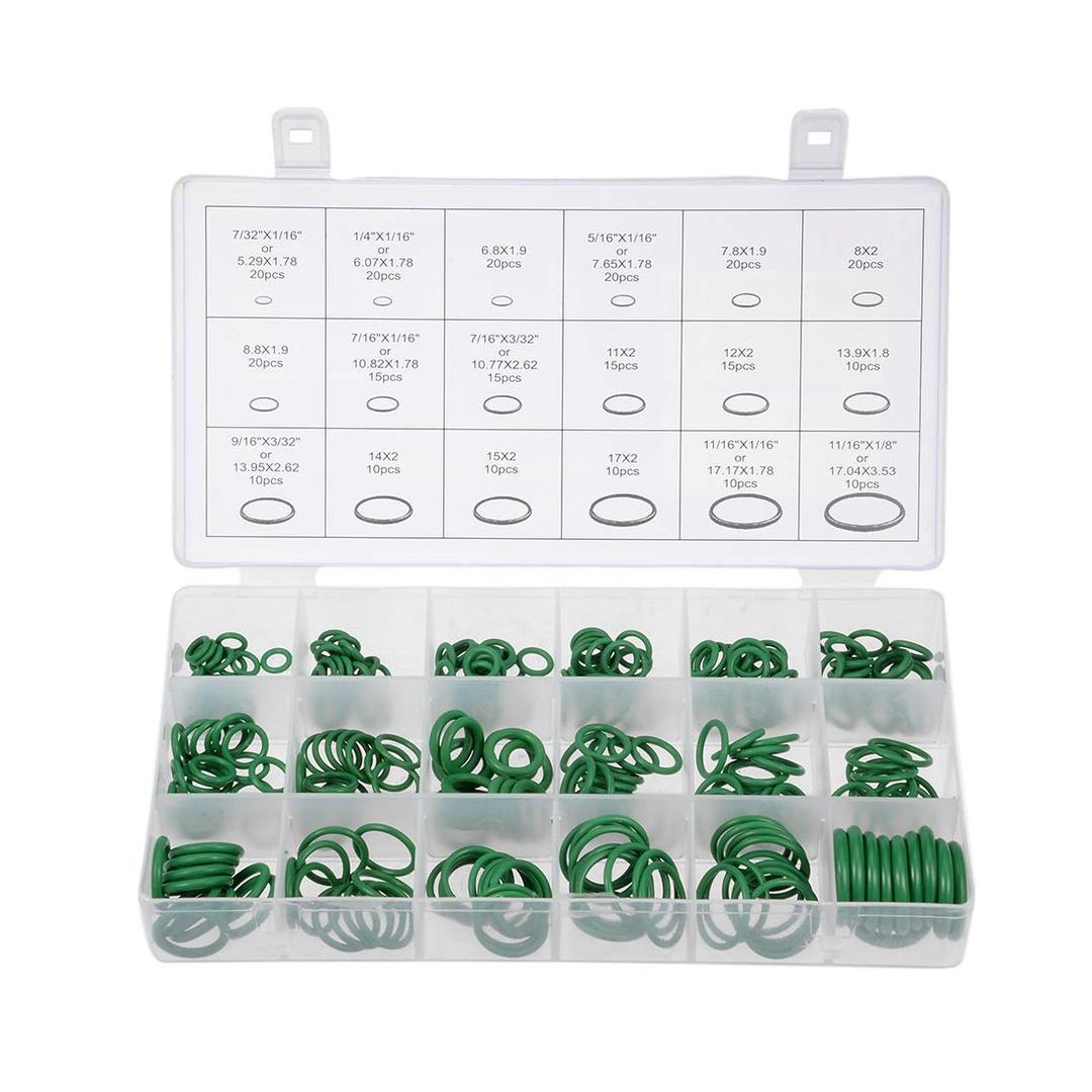 uxcell Fluorine Rubber O-Ring Assortment Kit 270 Pieces 18 Sizes FKM Sealing Gasket Set, Green