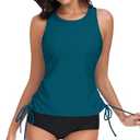 WOWENY High Neck Tankini Tops Only bathing suit tops for women Tummy Control swim tops UPF 50+ Swimsuit Top No Bottom, M