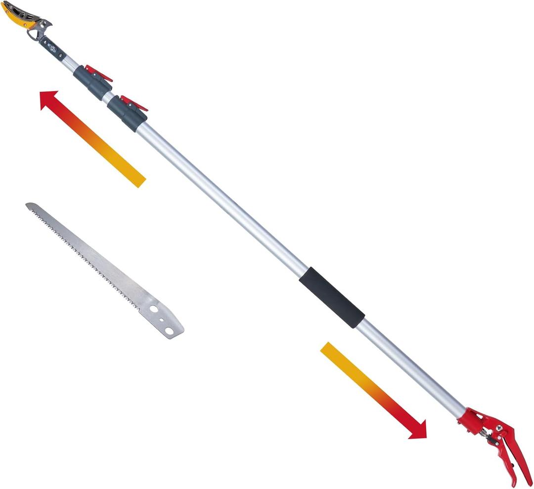 4.6-10 Ft Long Reach Tree Pruner Extendable, Fruit Picker, Telescoping Tree Pruner, Fruit Tree Branch Trimmers Long Handled Pruner, Cut and Hold Pruner